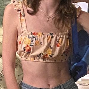 Cotton On Floral Peach Ruffle Crop Top